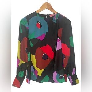 Kate Spade Floral Collage Blouse Top XXS Multicolor Designer Colorful Button